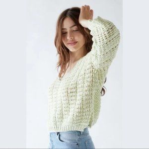 Free People Cozy Pullover Open Knit Sweater Sugared Mint Green NWT Size Small